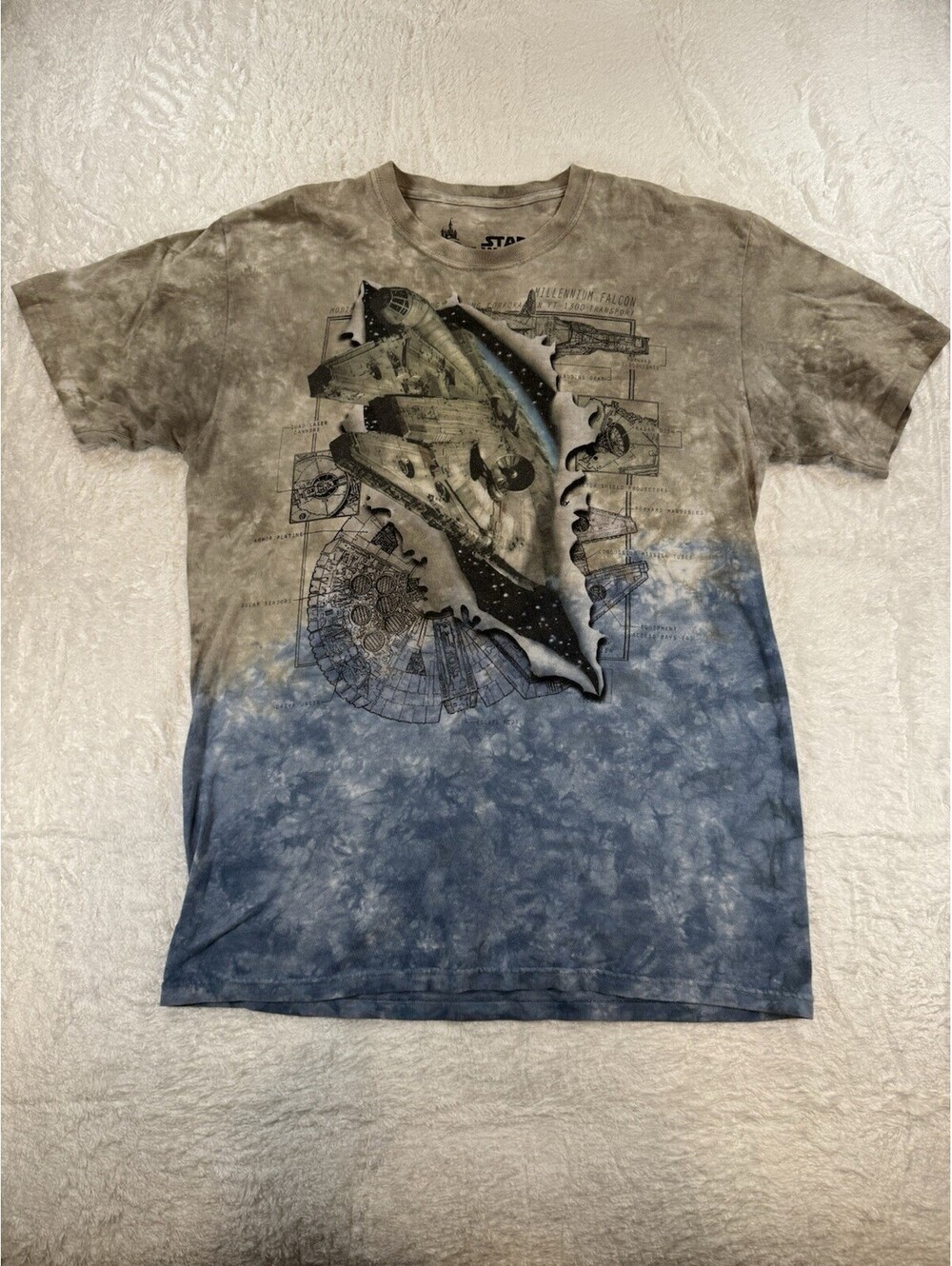 Disney Parks Star Wars Millennium Falcon Beige Blue Tie Dye T Shirt Size M A1001